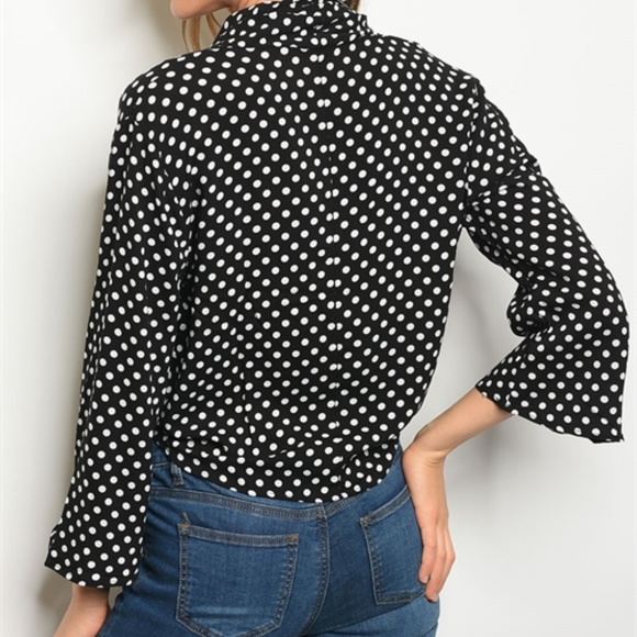 ☀️BLACK & WHITE POLKA DOT TIE TOP - Picture 3 of 3